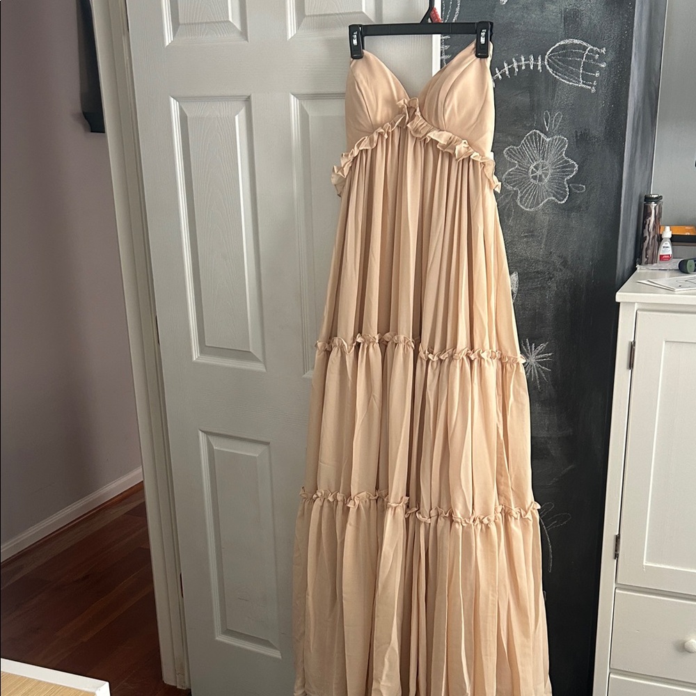 Zara Cream Ruffle Maxi Dress